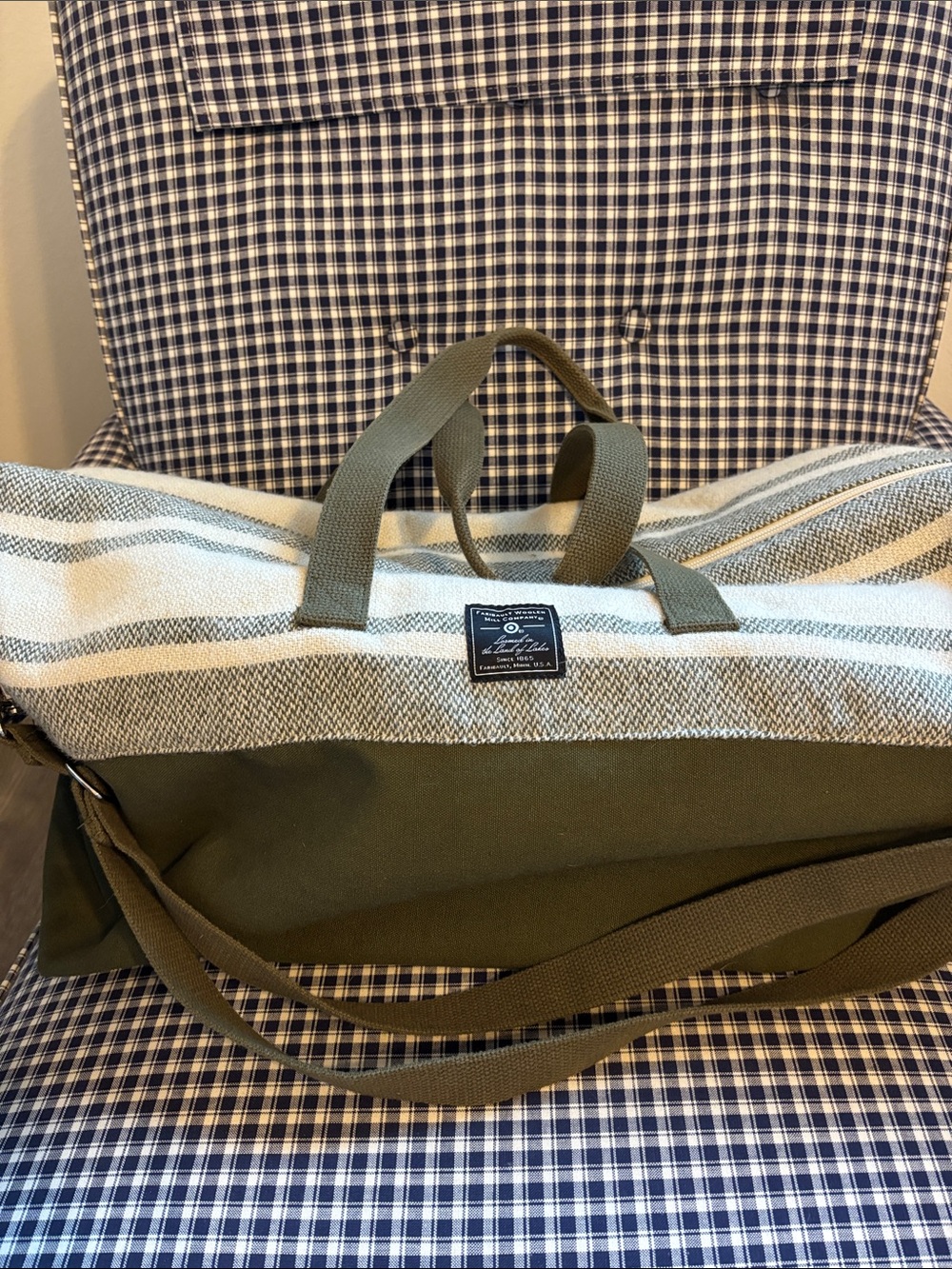 Faribault weekender wool and canvas Stripe & Olive Green Duffel Bag